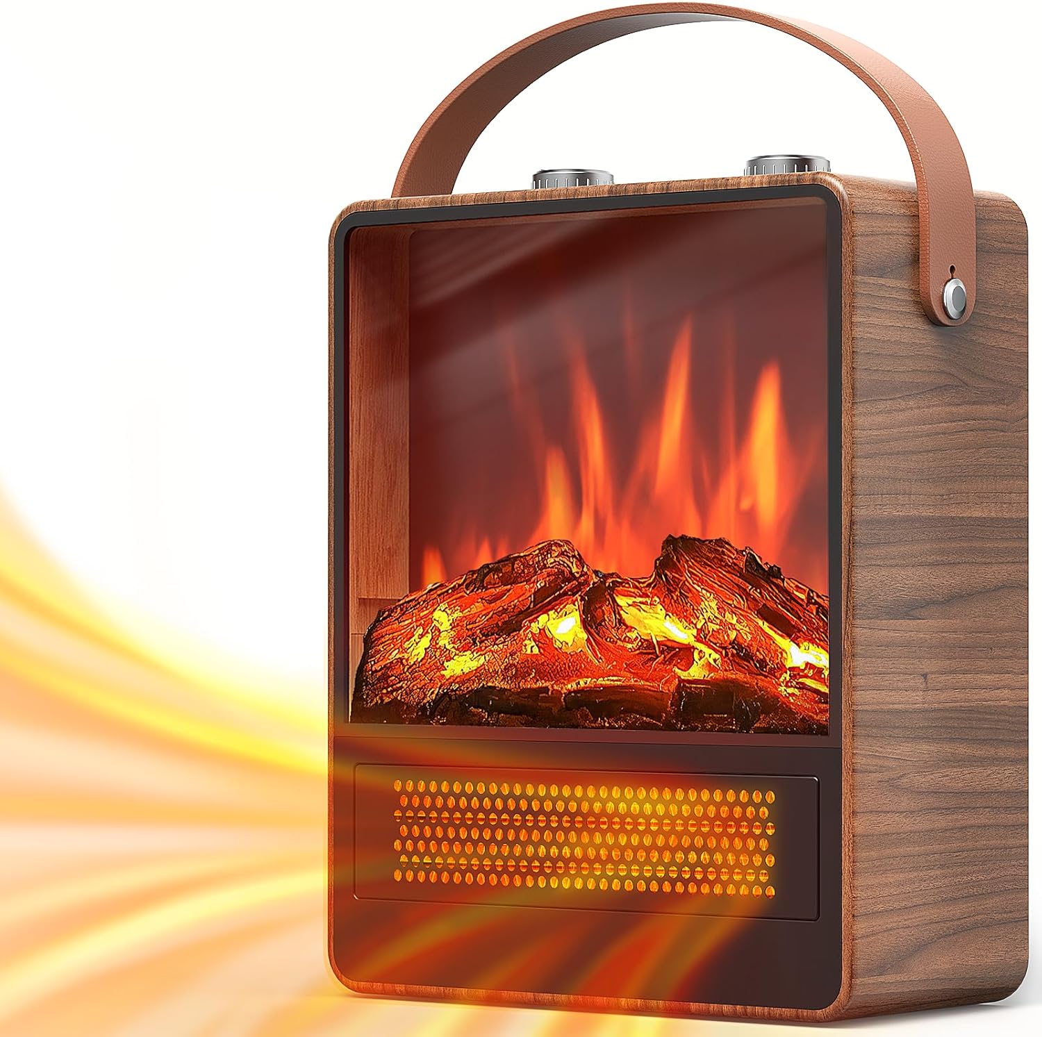 Electric Fireplace Heater for Indoor Use, 1500W/750W Space Heater Fireplace with 3D LED Flame, Double Safety Protection, Portable Fireplace Heater for Home Office Christmas Decoration,Walut