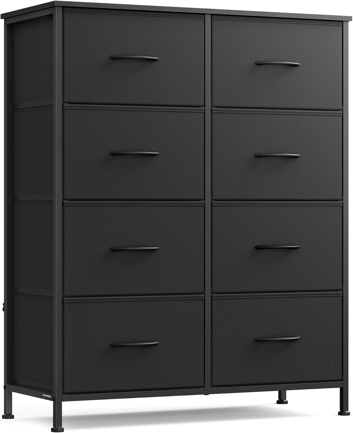 SONGMICS Dresser for Bedroom, Chest of Drawers, Steel, MDF, 8 Non-Woven Fabric Drawers, Storage Organizer Unit, Closet, Entryway, Ink Black and Ebony Black LGS124B01S