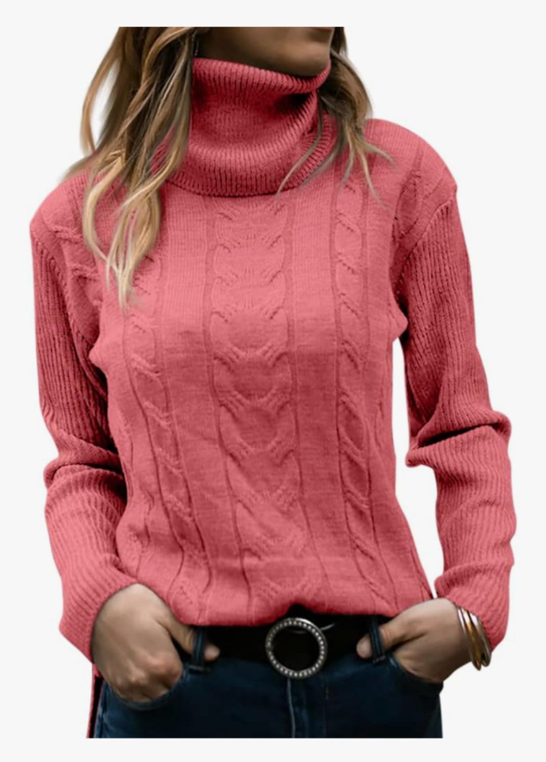 Langwyqu Womens' Turtleneck Long Sleeve Cable Knit Sweaters.
