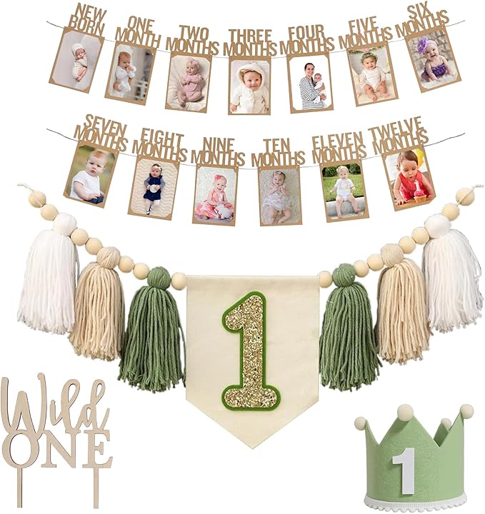 โจ $10.19 Now โ 1st Birthday Highchair Banner Decorations | "Wild One" Theme with Green Tassel Garland! โจ ๐งพ 40% off with code: LLBA46T7 ๐ Grab it here: