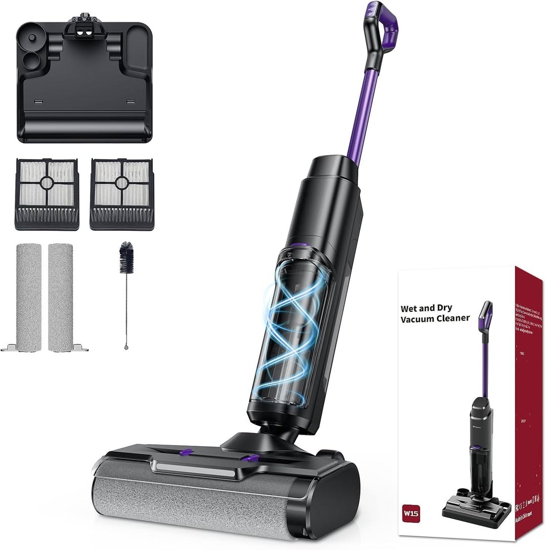 Twotoo Wet Dry Vacuum Cleaner,45Mins Runtime Cleaning Area 2,583 ft²,Cordless Vacuum Cleaner, Cordless Vacuum and Mop All in One,Self-Cleaning,for Hard Floors Sticky Messes and Pet Hair,W15 Set