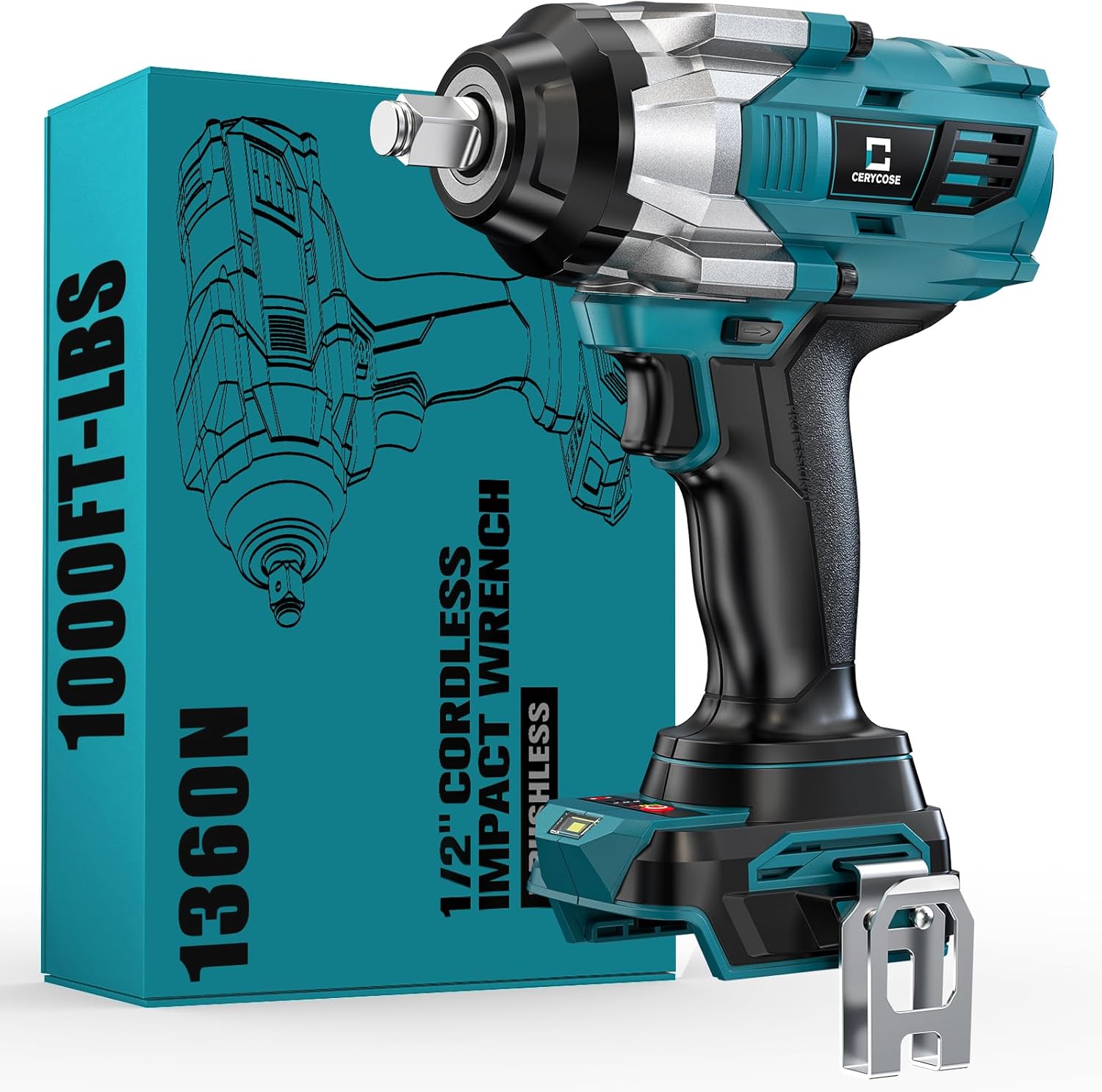 Cordless Impact Wrench 1/2 inch Compatible with Makita 18V Battery Brushless High Torque Impact Driver Gun with 1000 Ft-lbs Torque, LED Work Light, Ergonomic Design for Heavy-Duty