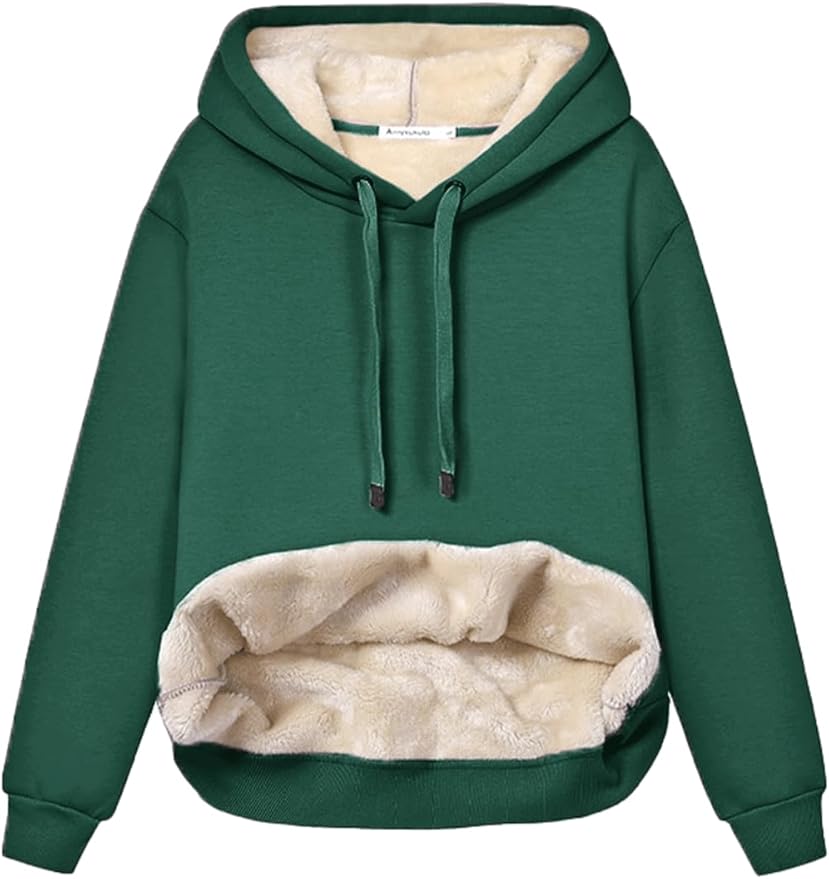 Haellun Womens Casual Winter Warm Fleece Sherpa Lined Pullover Hooded Sweatshirt.