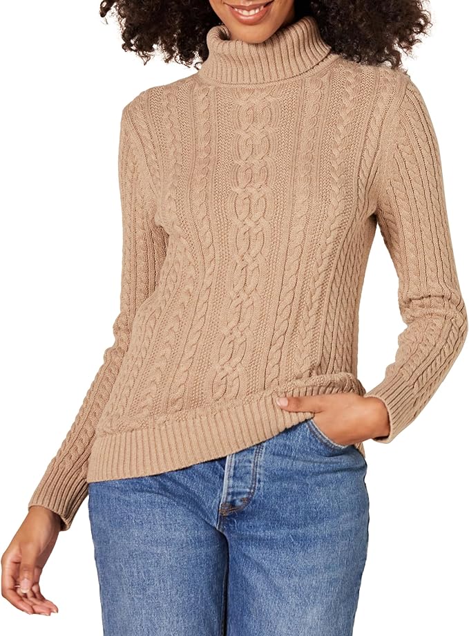 Amazon Essentials Women's Fisherman Cable Turtleneck Sweater (Available in Plus Size)