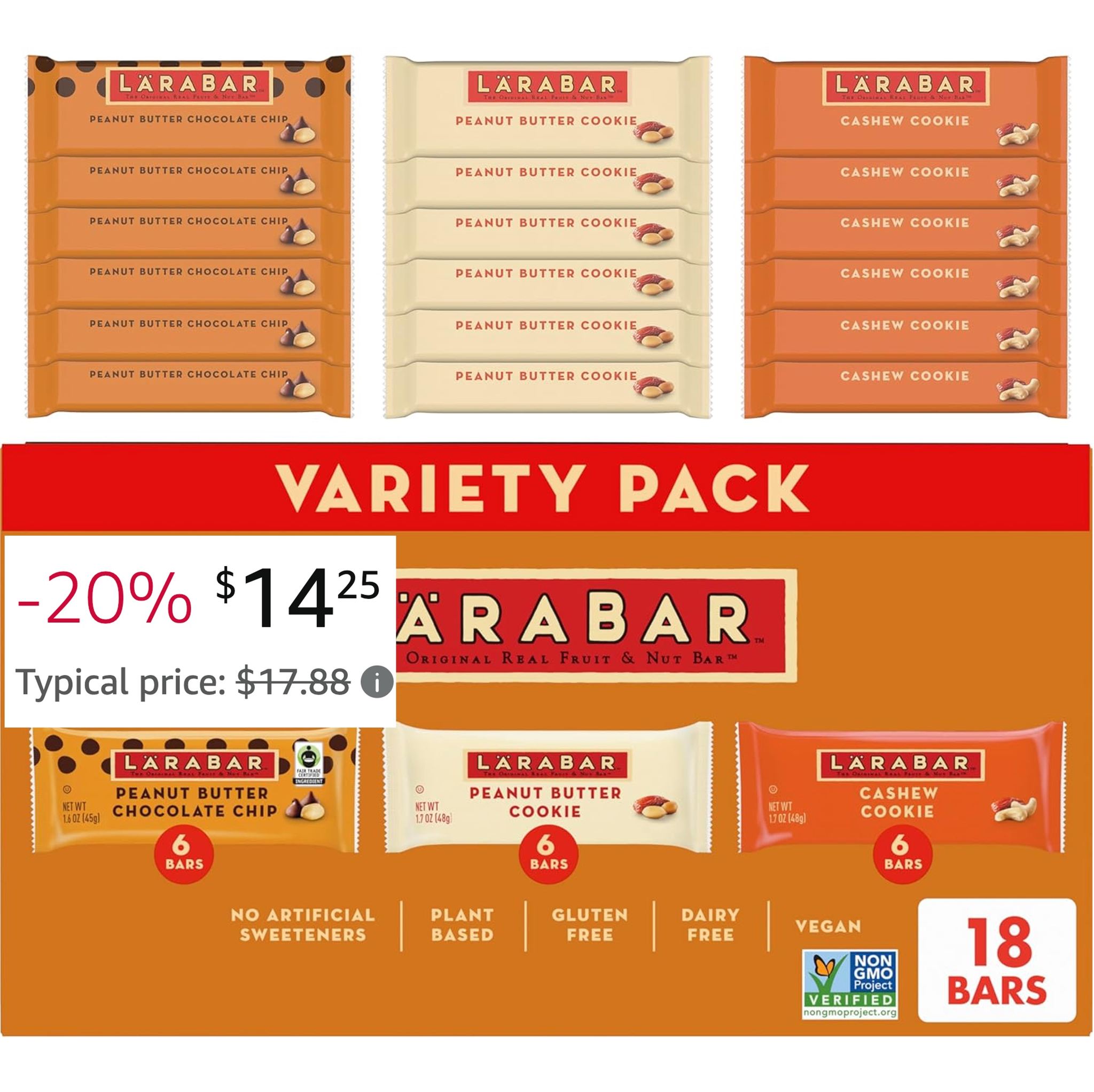 Larabar Variety Pack, Gluten Free Vegan Fruit & Nut Bars, 18 Bars, 1 lb 14 oz!!