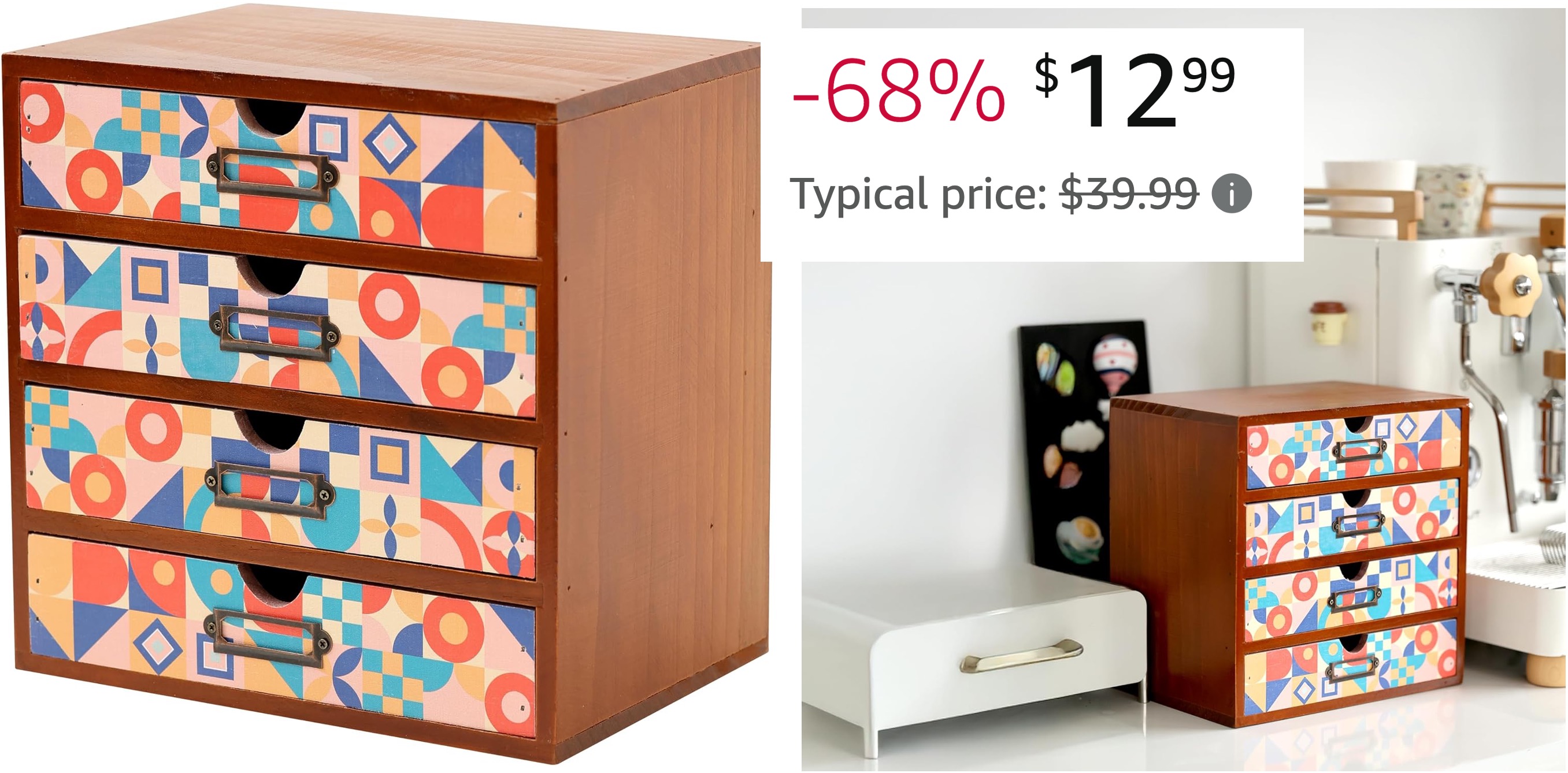 MCM Geometric Wooden Desk Organizer - Desktop Storage with 4-Drawer!!