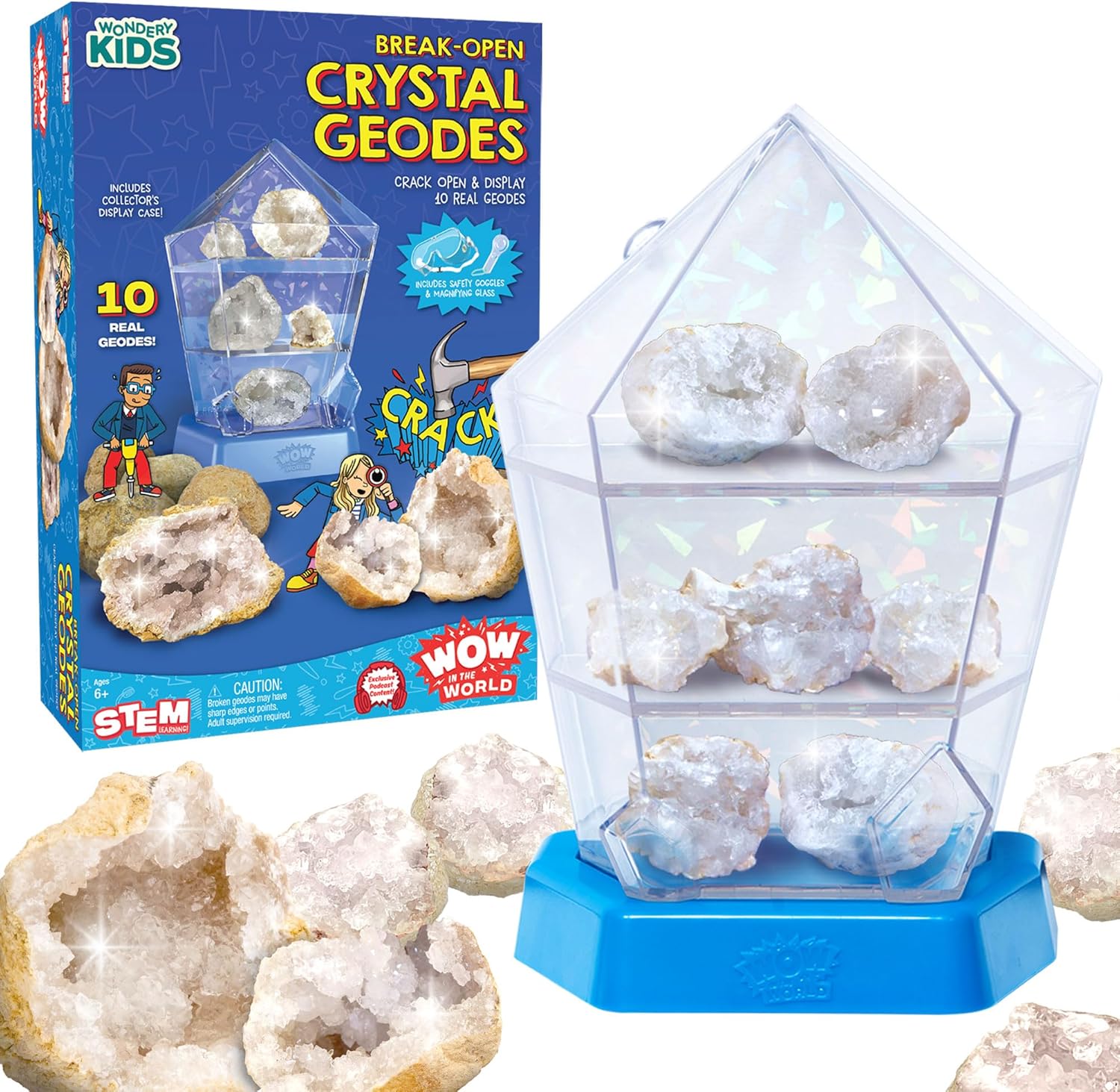 💎 10 Real Break-Open Crystal Geodes with Display Case