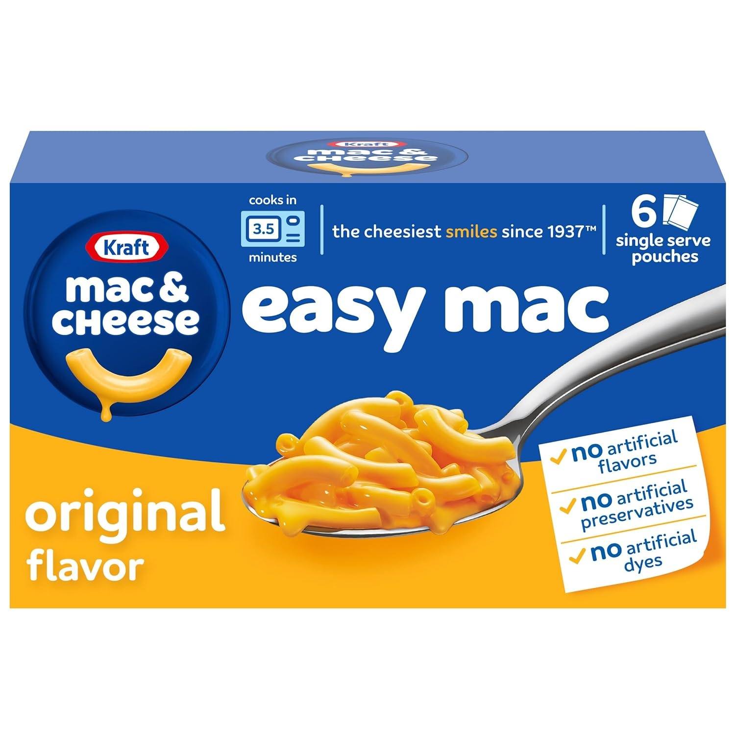 📲 Kraft Easy Mac Original Mac & Cheese Macaroni and Cheese Dinner, 6 ct Packet — On Drop 🛍️