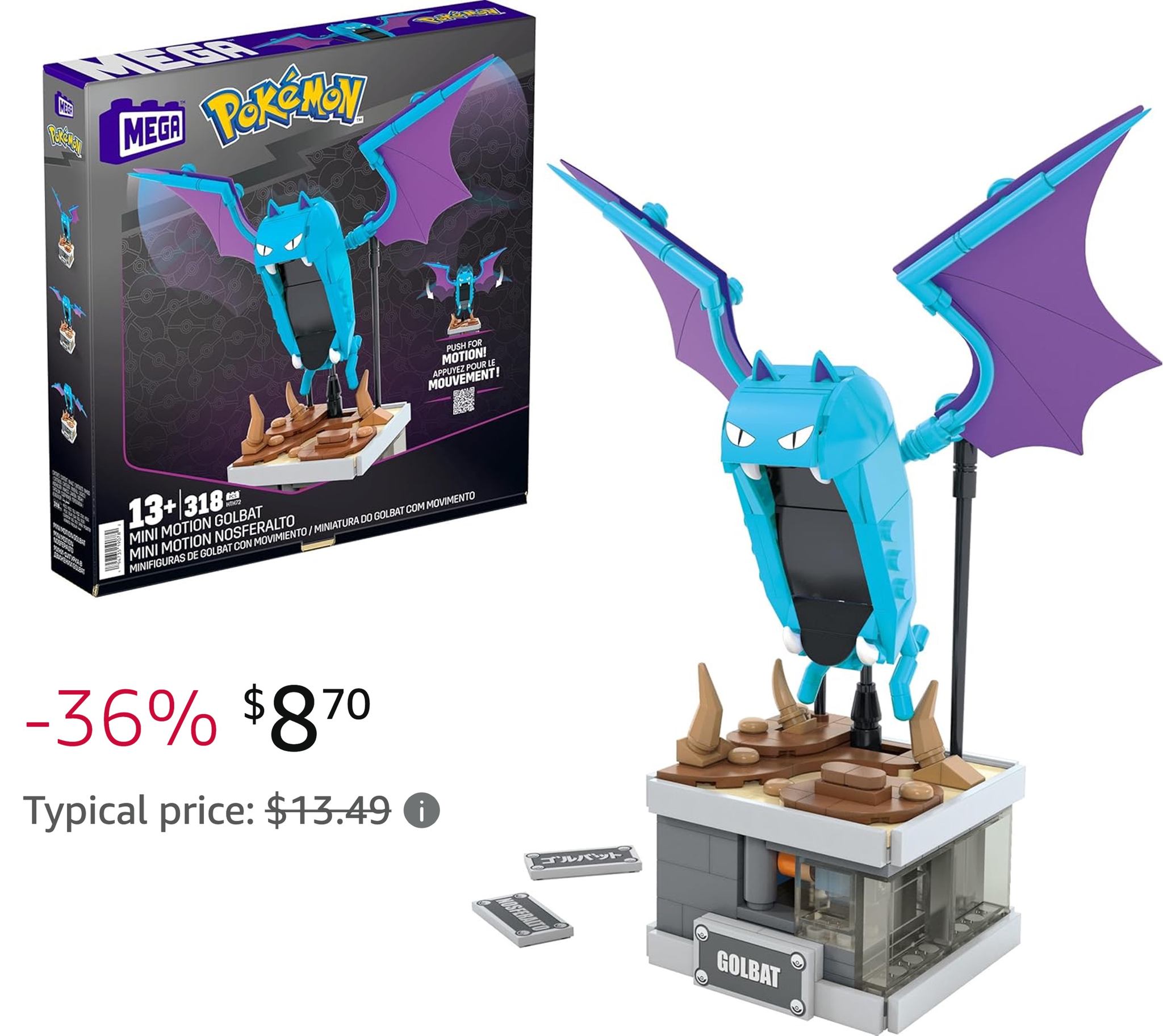 MEGA Pokémon Building Toys Set Mini Motion Golbat with 313 Pieces