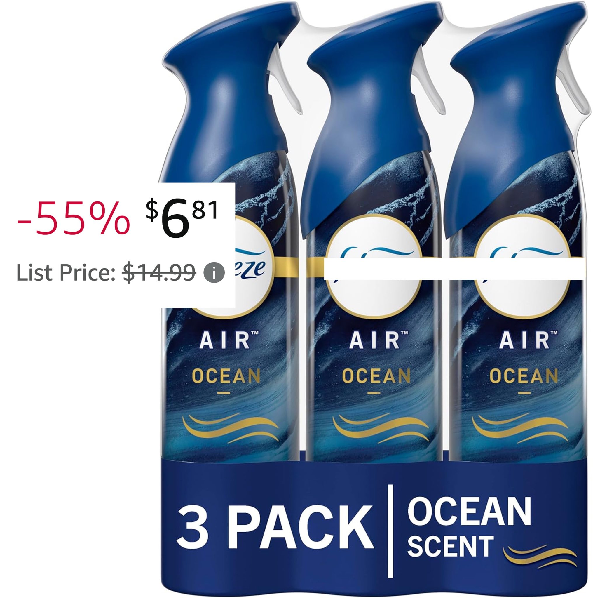 Febreze Air Mist Air Freshener Spray, Ocean Scent, 8.8oz, 3 Count