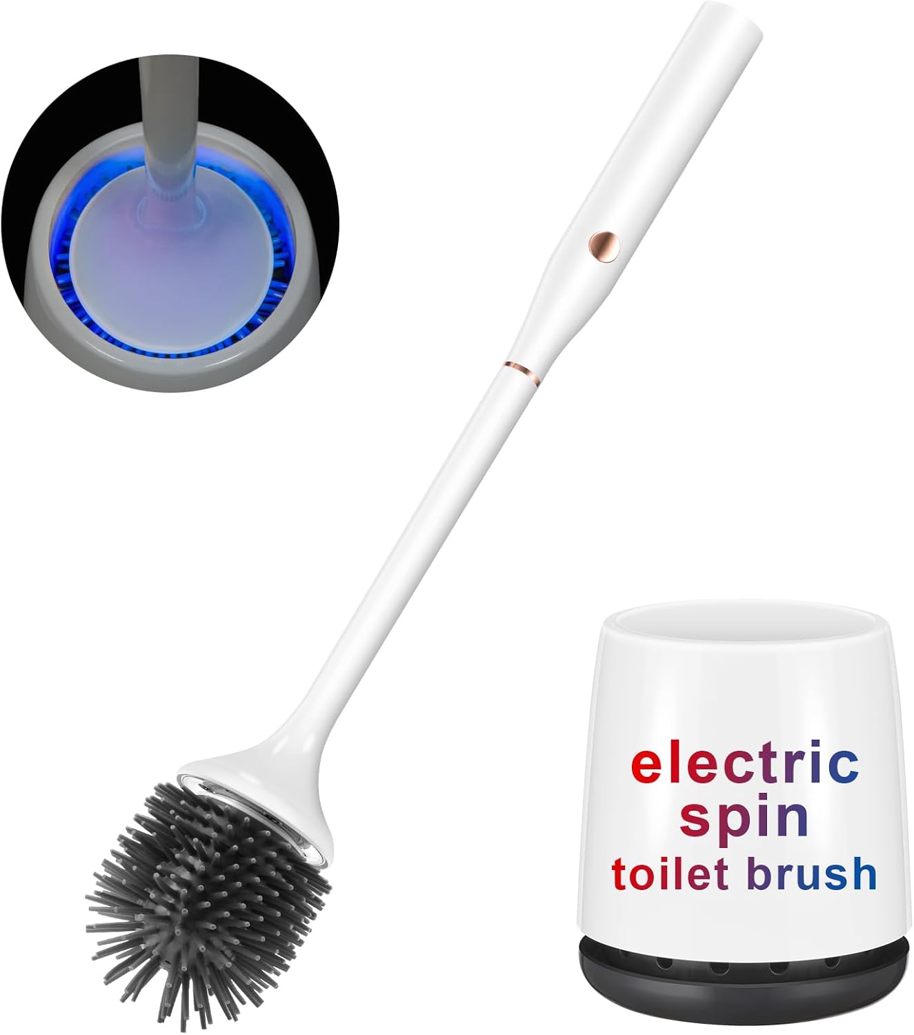 Electric Toilet Brush,Silicone Toilet Brush,Toilet Bowl Brush and Holder Set with Ventilated Holder,Toilet Brush, Floor Standing, Wall Mounted Without Drilling,Rechargeable