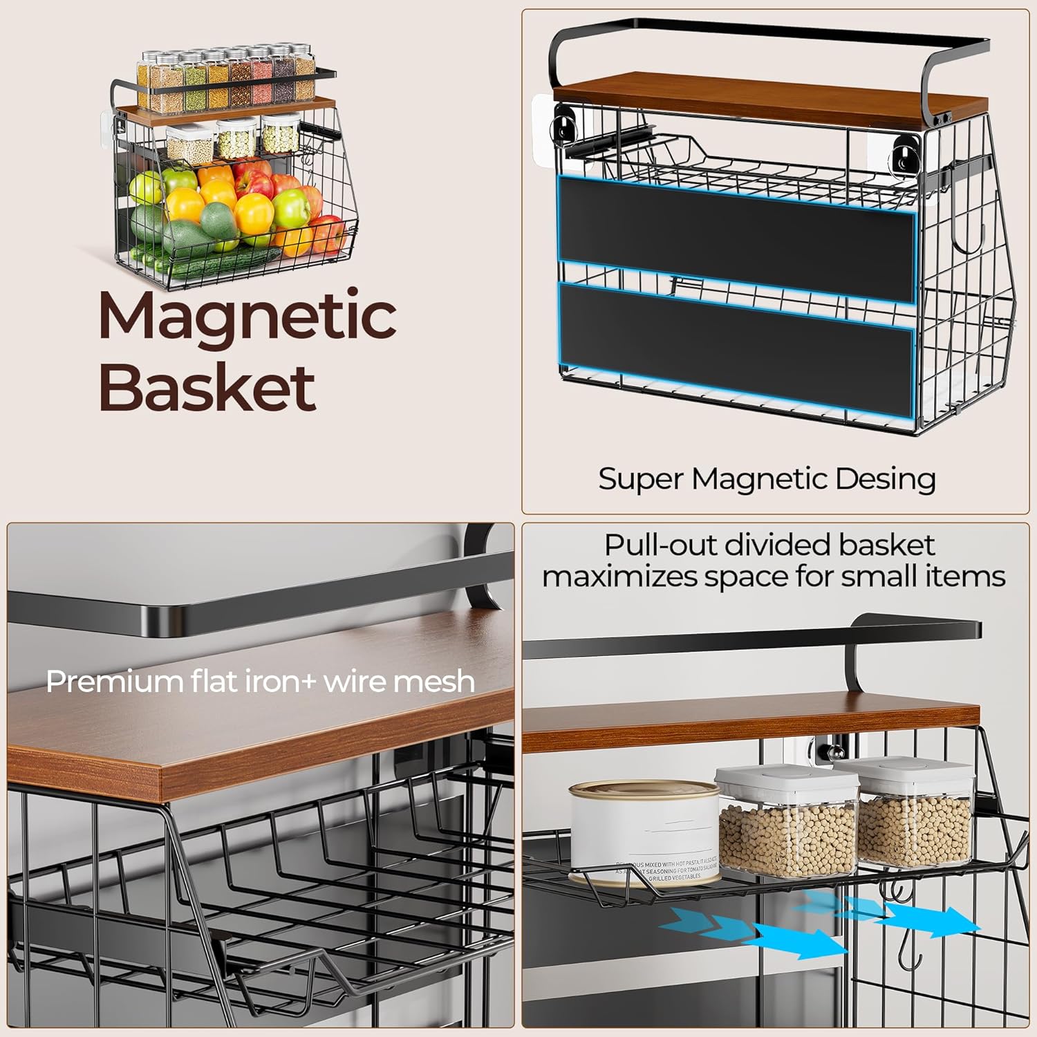 Magnetic Shelf for Fridge with Wood Lid